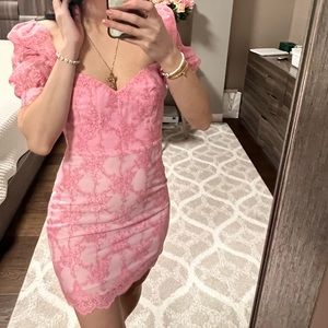 Nbd lace mini dress with puff sleeves